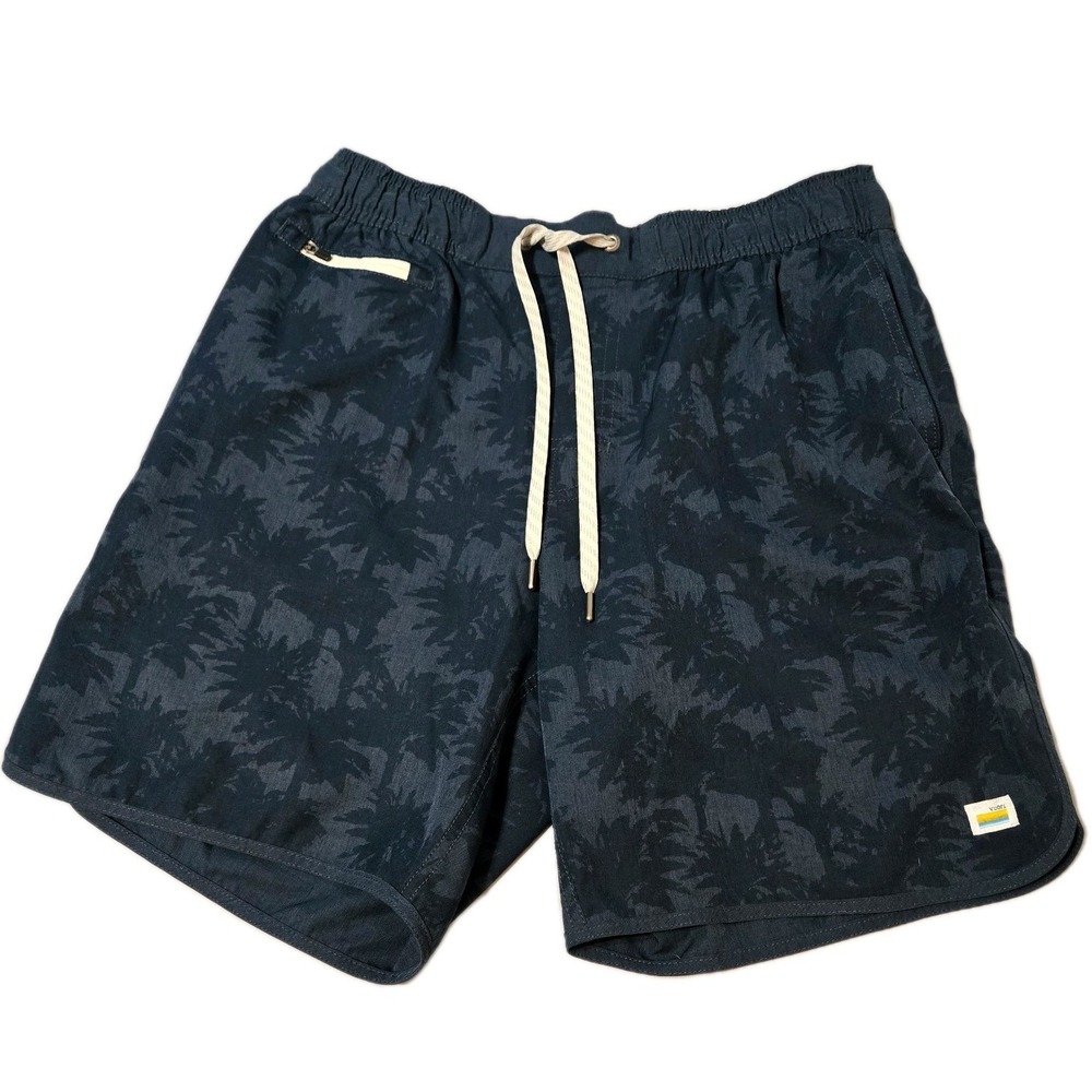 Viori Men's Banks Shorts Navy Blue Palm Trees Drawstring  7" Inseam Size Medium